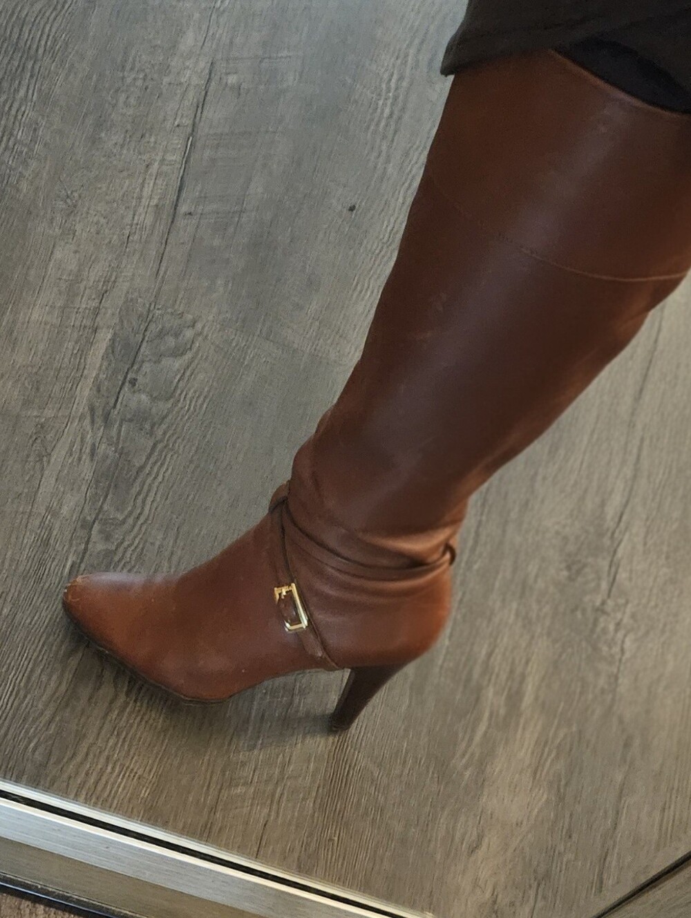 Vintage Leather Knee-High Stiletto Boot in Brown